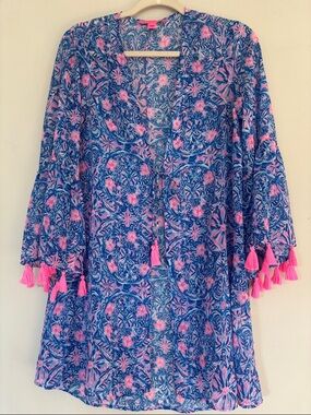Lilly Pulitzer Blue and Pink Floral Open Kimono/beach wrap